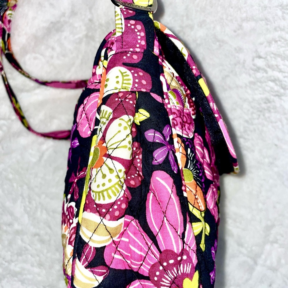 VERA BRADLEY CROSSBODY PINK PURPLE BLACK FLORAL PURSE 10x8x3 - Picture 8 of 14
